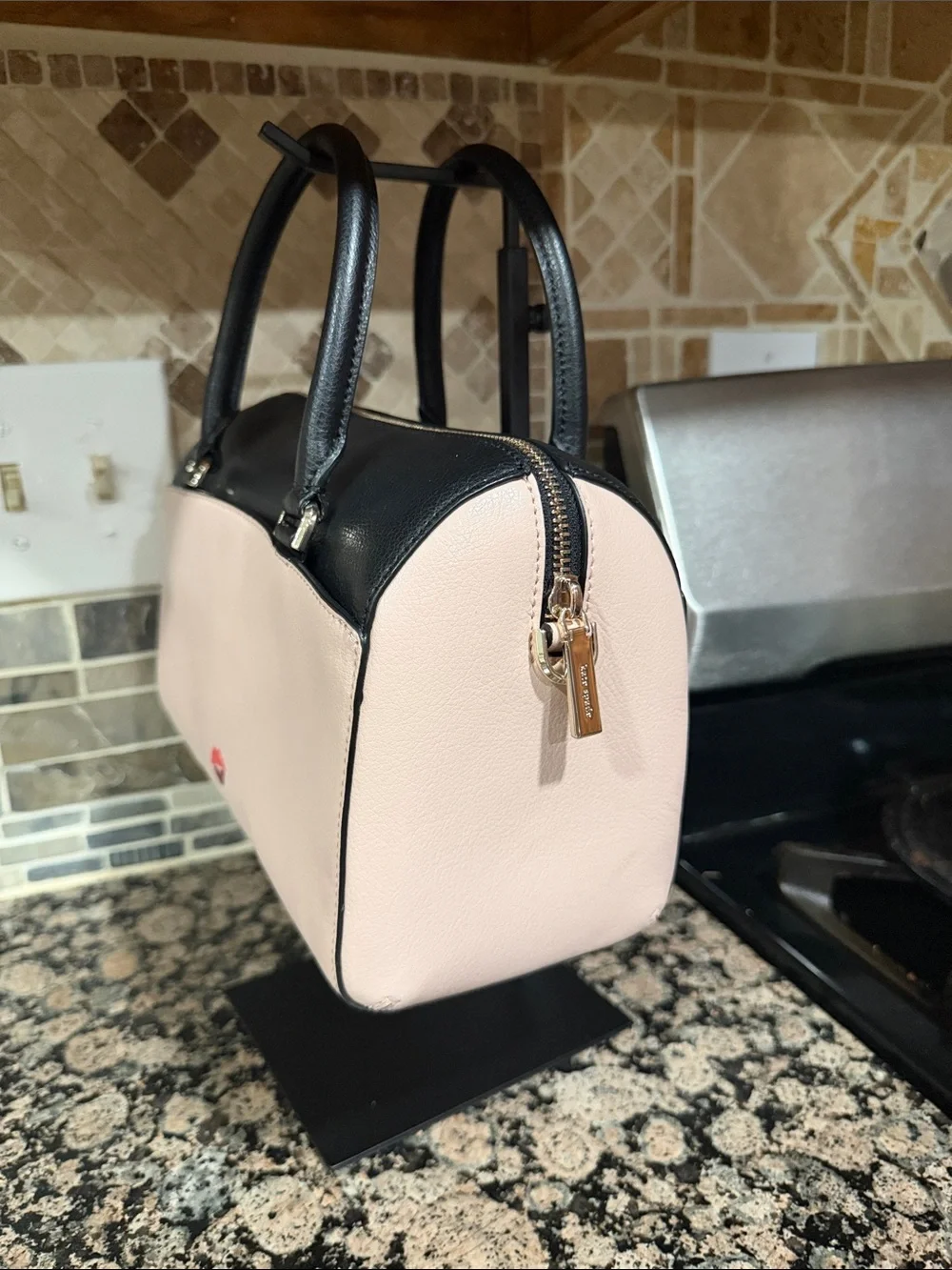 kate spade Pink and Black Minnie Mouse Leather Satchel with Heart Tag EUC